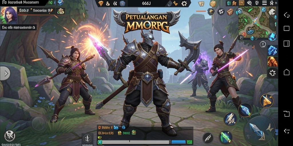 Screenshot gameplay 666J menunjukkan pertempuran seru di dunia MMORPG.