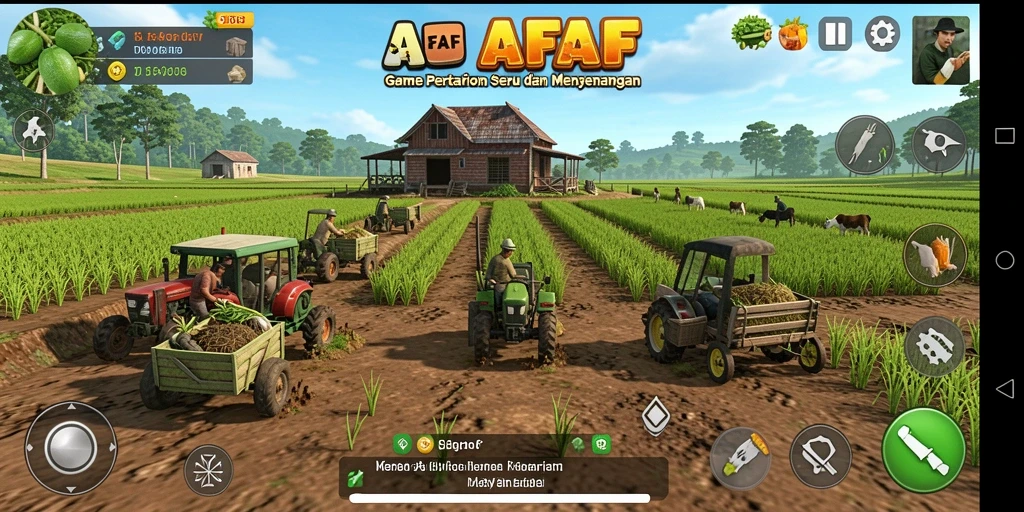 Tampilan screenshot gameplay AFAF yang menunjukkan keseruan bertani.