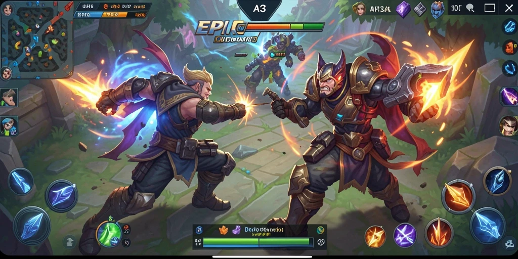 Screenshot gameplay API33 menampilkan pertarungan tim yang intens.