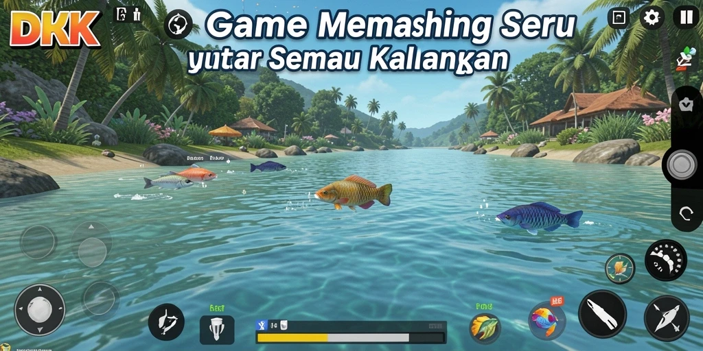 Tampilan gameplay DKK yang memikat dengan aksi memancing seru.