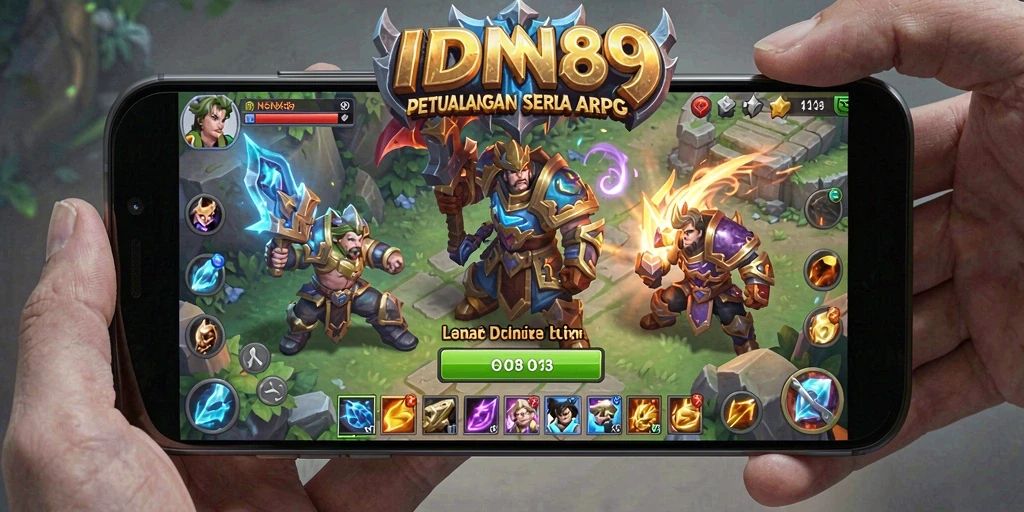 Tangkapan layar IDN89 menampilkan pertarungan epik dalam dunia fantasi ARPG.