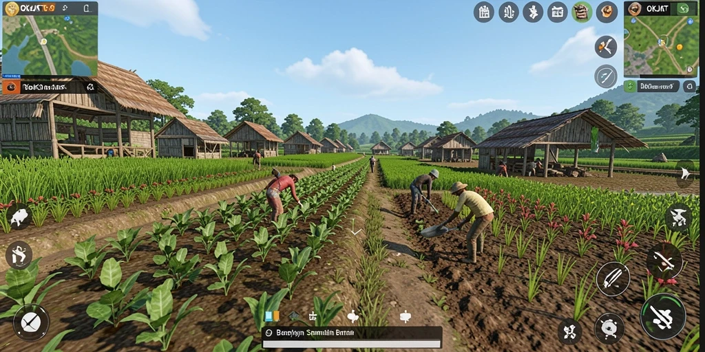 Tampilan gameplay <strong>OKJKT</strong> dengan aktivitas bertani yang menyenangkan.