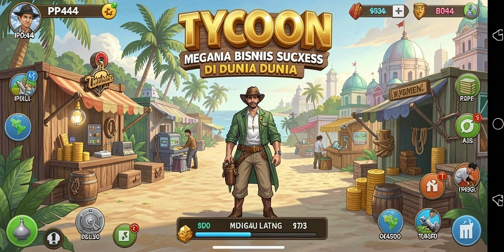 Tampilan menarik dari gameplay PP444 yang menampilkan manajemen bisnis.