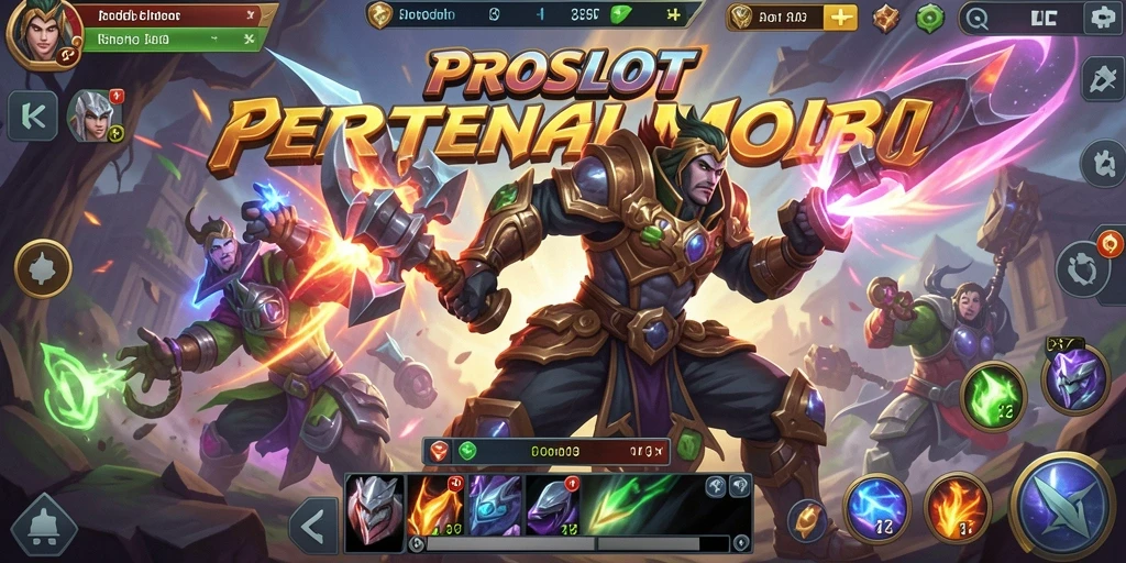 Screenshot permainan PROSLOT menampilkan aksi seru di arena MOBA.