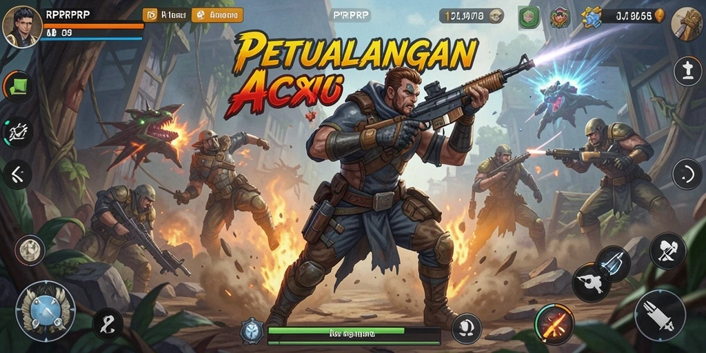Screenshot utama RPRPRP menunjukkan aksi seru pertarungan karakter.