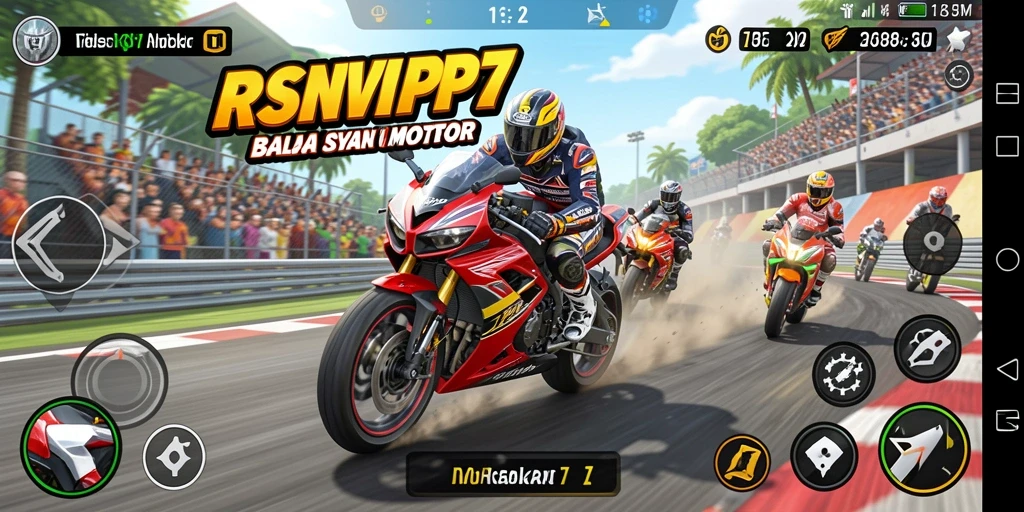 Screenshot gameplay RSNVIP7 yang penuh aksi balapan motor.