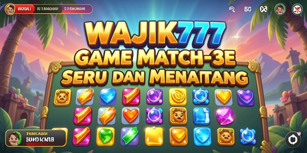 Tampilan dinamis gameplay Match-3 di WAJIK777 dengan grafis cerah.
